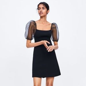 Zara Balloon sleeve black mini dress